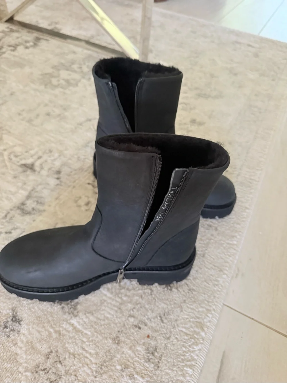 Aquatalia Black Shearling-Trim Waterproof Ankle Boots